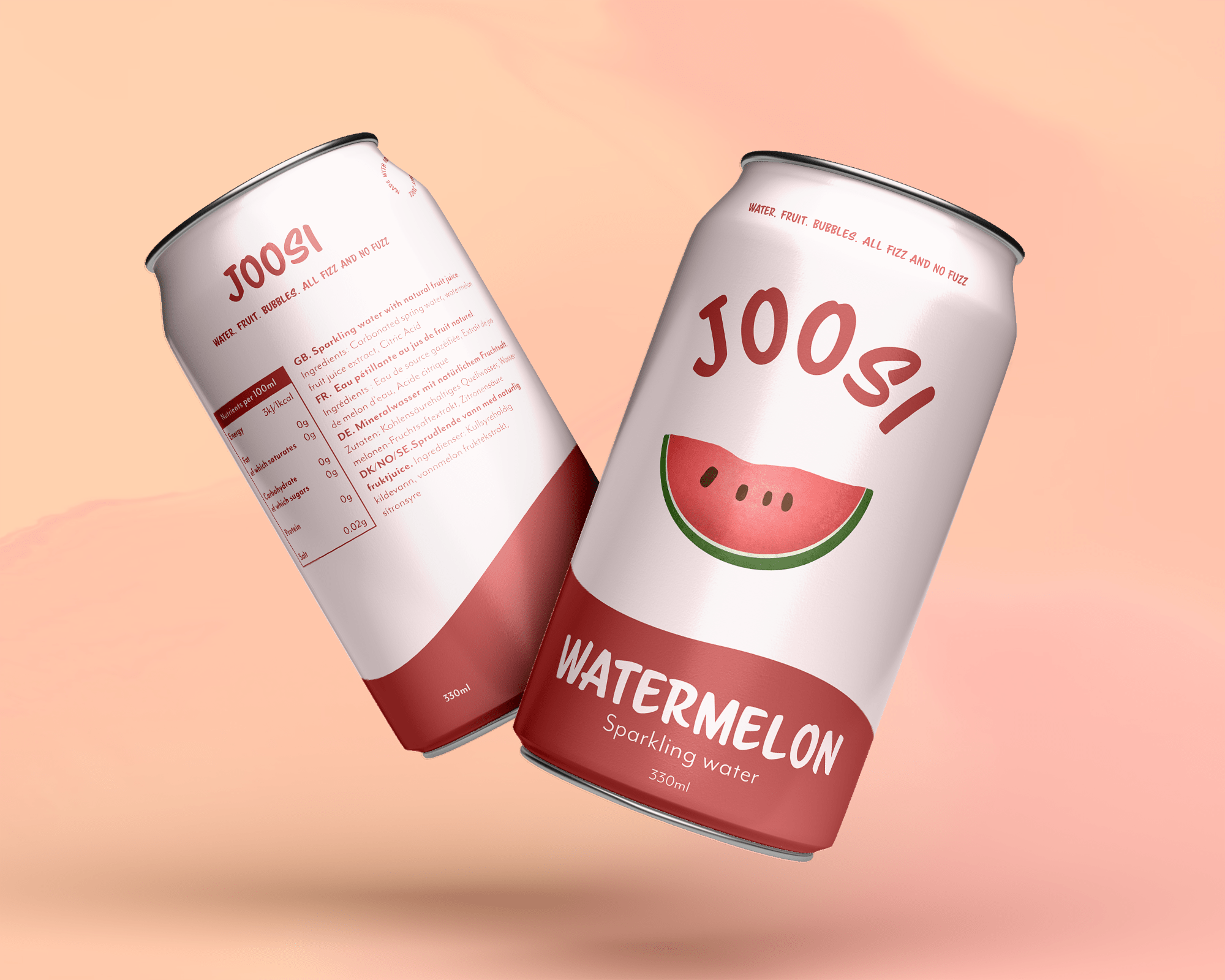 Mock up of a can of sparkling water from the fictional brand Joosi.
